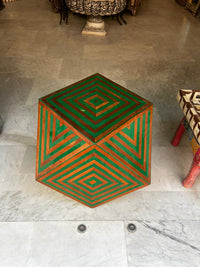 Wood & Green Resin Geometric Stool — Concentric Diamond