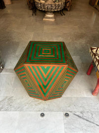 Wood & Green Resin Geometric Stool — Concentric Diamond