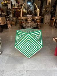 Mother of Pearl & Green Resin Geometric Stool — Concentric Diamond