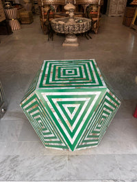 Mother of Pearl & Green Resin Geometric Stool — Concentric Diamond