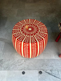 Camel Bone & Red Resin Drum Stool — Botanical Leaf Stripe