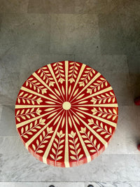Camel Bone & Red Resin Drum Stool — Botanical Leaf Stripe