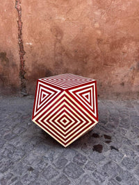 Camel Bone & Red Resin Geometric Stool — Concentric Diamond