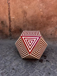Camel Bone & Red Resin Geometric Stool — Concentric Diamond