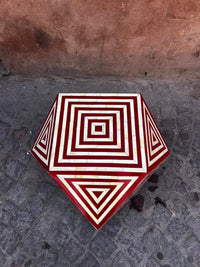 Camel Bone & Red Resin Geometric Stool — Concentric Diamond