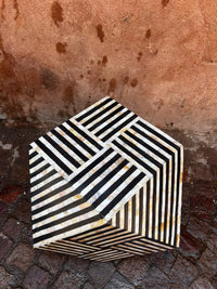 Mother of Pearl & Black Resin Geometric Stool — Linear Basketweave