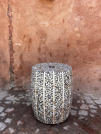 Mother of Pearl & Black Resin Drum Stool — Mosaic Fragment