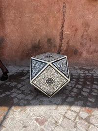 Mother of Pearl & Black Resin Geometric Stool — Mosaic Medallion