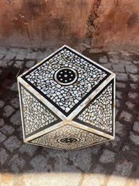 Mother of Pearl & Black Resin Geometric Stool — Mosaic Medallion