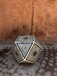 Mother of Pearl & Black Resin Geometric Stool — Mosaic Medallion