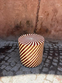 Camel Bone & Burgundy Resin Drum Stool — Spiral Stripe
