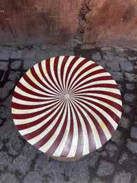 Camel Bone & Burgundy Resin Drum Stool — Spiral Stripe