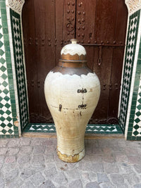 Antique Terracotta Lidded Storage Urn with Brass Collar — Monumental Pair