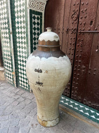 Antique Terracotta Lidded Storage Urn with Brass Collar — Monumental Pair