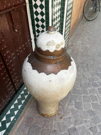 Antique Terracotta Lidded Storage Urn with Brass Collar — Monumental Pair
