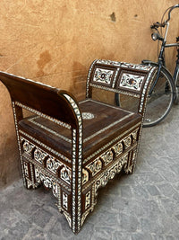 Mother of Pearl & Wood Moorish Salon Set — Two Armchairs, Settee & Coffee Table — Set of 4