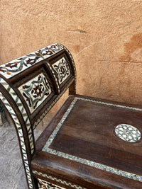 Mother of Pearl & Wood Moorish Salon Set — Two Armchairs, Settee & Coffee Table — Set of 4