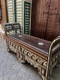 Mother of Pearl & Wood Moorish Salon Set — Two Armchairs, Settee & Coffee Table — Set of 4