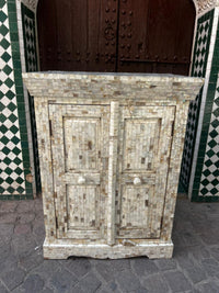 Mother of Pearl Mosaic Cabinet — Double Door Storage with Tile Encrusted Surround