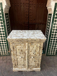 Mother of Pearl Mosaic Cabinet — Double Door Storage with Tile Encrusted Surround