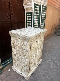 Mother of Pearl Mosaic Cabinet — Double Door Storage with Tile Encrusted Surround