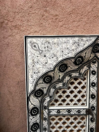Hand-Painted Camel Bone Wall Panel — Mughal Arch Window with Pierced Lattice