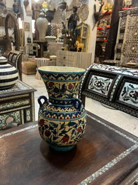 Hand-Painted Ceramic Vase — Polychrome Floral on Ivory Ground