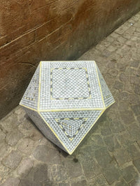 Camel Bone & Mother of Pearl Geometric Side Table — Micro-Grid Mosaic with Diamond Star