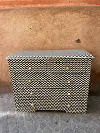 Camel Bone & Black Resin Chest of Drawers — Full Chevron Zigzag Inlay