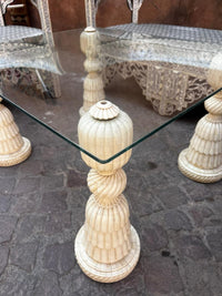 Mother of Pearl & Camel Bone Salon Set — Arabesque Inlay with Glass Coffee Table — Set of 4
