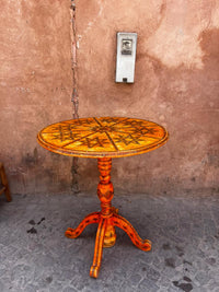 Camel Bone Round Pedestal Side Table — Geometric Star & Radial Inlay