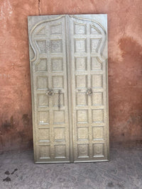Embossed Metal & Wood Double Door — Mughal Arch Crown with Repousse Floral Panels