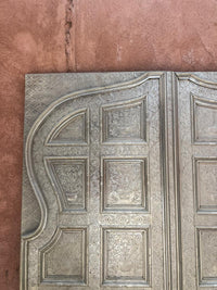 Embossed Metal & Wood Double Door — Mughal Arch Crown with Repousse Floral Panels