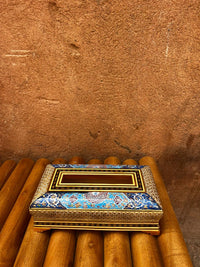 Khatam Micro-Mosaic & Enamel Tissue Box Holder — Polychrome Floral on Cobalt Blue