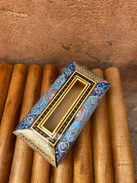 Khatam Micro-Mosaic & Enamel Tissue Box Holder — Polychrome Floral on Cobalt Blue