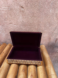 Khatam Micro-Mosaic & Enamel Jewellery Box — Arabesque Medallion Lid with Burgundy Velvet Interior