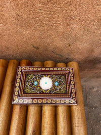 Khatam Micro-Mosaic & Enamel Jewellery Box — Arabesque Medallion Lid with Burgundy Velvet Interior