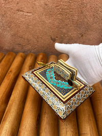 Khatam Micro-Mosaic & Enamel Desk Organiser — Pen Holder & Business Card Tray