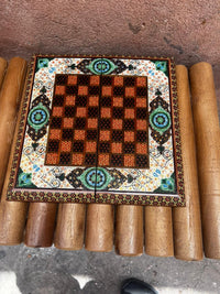 Khatam Micro-Mosaic & Hand-Painted Chess Board — Emerald Green Floral Medallion Border