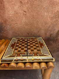 Khatam Micro-Mosaic Chess & Backgammon Board — Full Geometric Star Inlay — 2 in 1