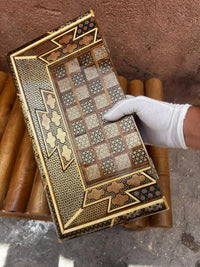 Khatam Micro-Mosaic Chess & Backgammon Board — Full Geometric Star Inlay — 2 in 1