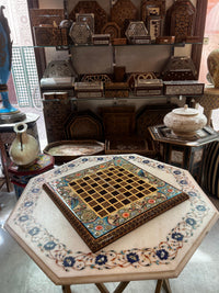 Khatam Micro-Mosaic & Hand-Painted Chess Board — Peacock & Floral Border