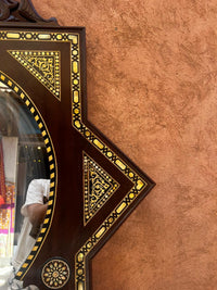 Ebonised Wood & Camel Bone Console Mirror — Eight-Pointed Star Frame with Moorish Arch Cabinet — Set of 2