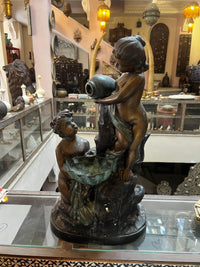 Bronze Figural Sculpture — Two Putti with Urn & Shell Basin