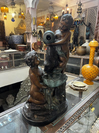 Bronze Figural Sculpture — Two Putti with Urn & Shell Basin