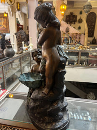 Bronze Figural Sculpture — Two Putti with Urn & Shell Basin