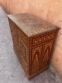 Camel Bone & Walnut Wood Asymmetric Cabinet — Full Floral Medallion Inlay
