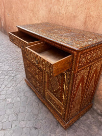 Camel Bone & Walnut Wood Asymmetric Cabinet — Full Floral Medallion Inlay