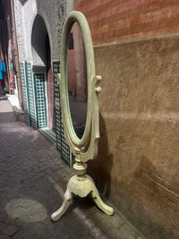 Camel Bone Mosaic Full-Length Cheval Mirror — Oval Frame on Tripod Stand
