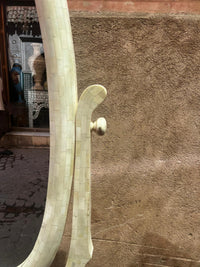 Camel Bone Mosaic Full-Length Cheval Mirror — Oval Frame on Tripod Stand